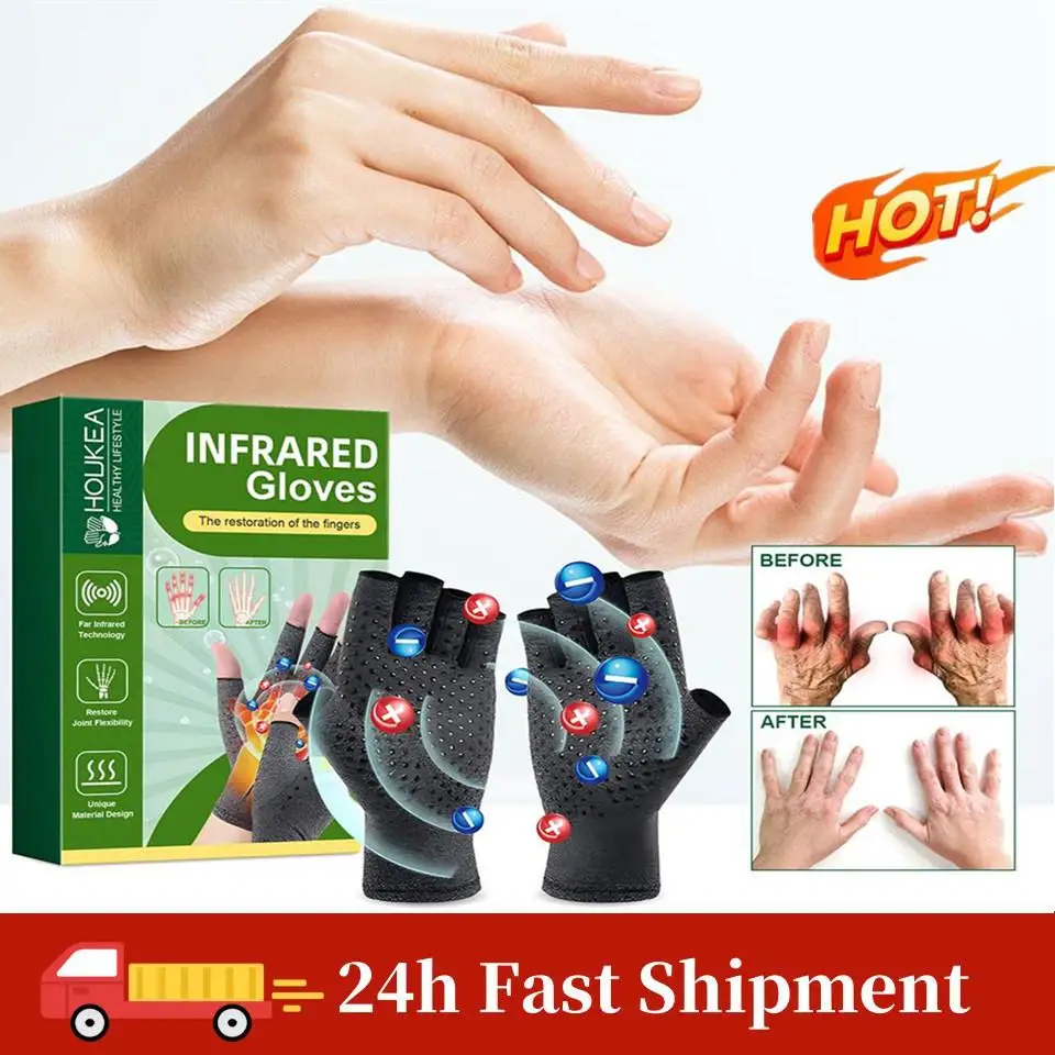 

1 Pair Compression Arthritis Gloves Half Finger Joint Pain Relief Rheumatoid Effective Reduce Joint Swelling Hand Wrist Support