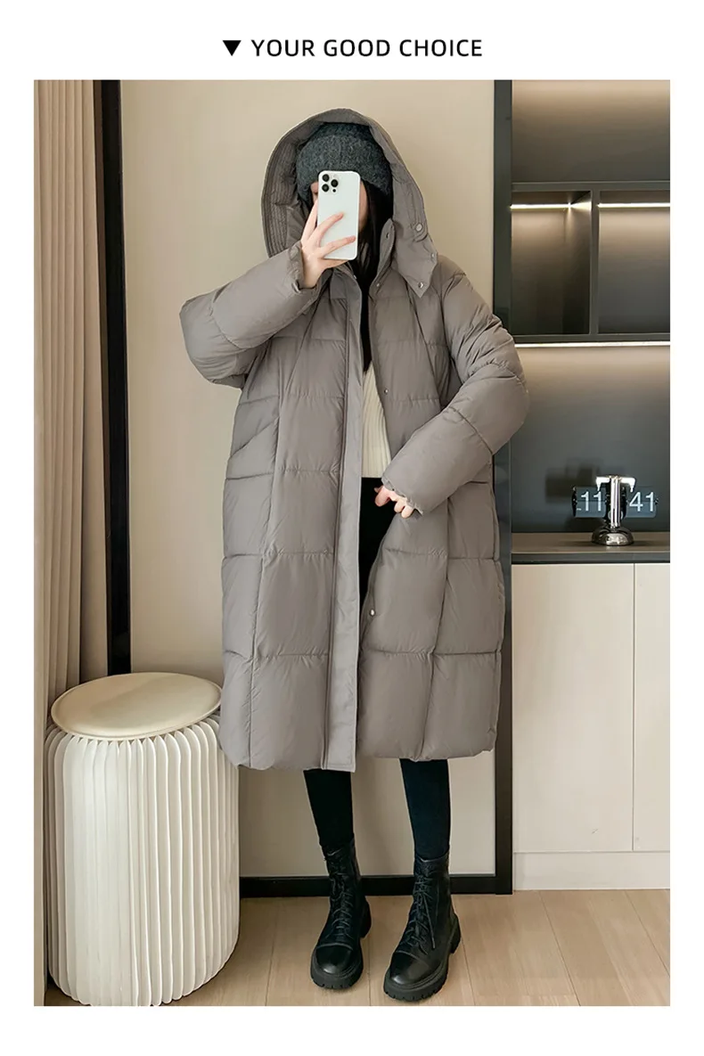 Winter Warmth Women's Mid-Length Down Cotton Jacket Over-the-Knee Parkas New Loose Quilted Coat Thickened Outerwear Trendy Tops