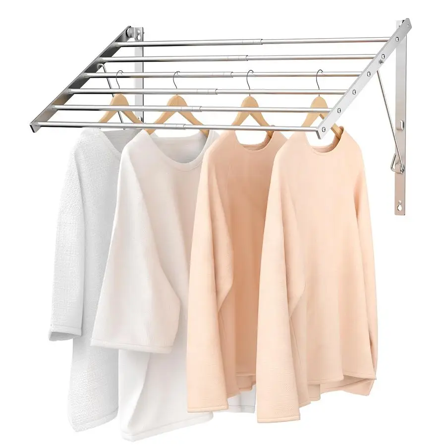 

Mounted Laundry Drying Rack, 29.92 inch Retractable Clothes Drying Rack, Foldable Laundry Rack Indoor with 6 Smooth Round Stainl