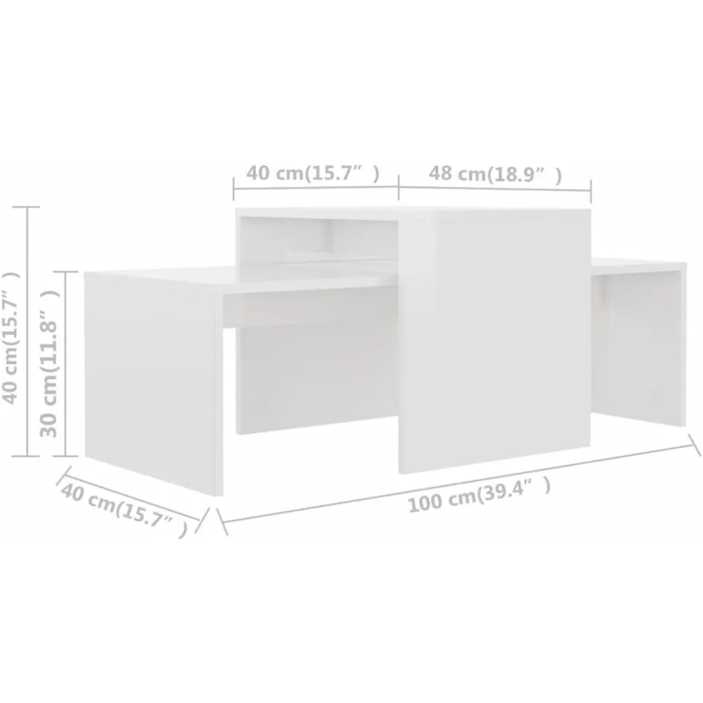 Set Meja Kopi Modern High Gloss Putih untuk Ruang Tamu dengan Meja Samping Sofa yang Dapat Disusun