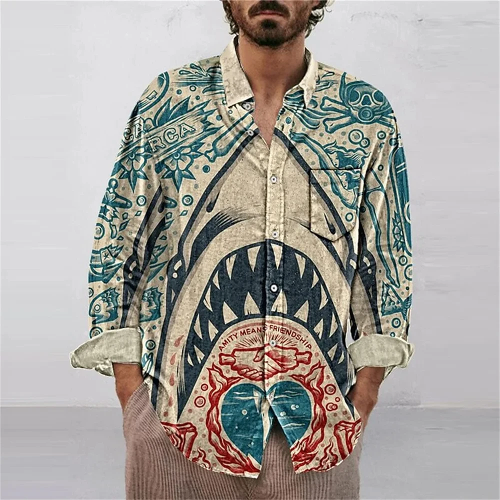 Animals Graphic Shirts Tiger 3D Printed Men Shirt Casual Fashion Long Sleeves Shirts Lapel Button Tops Oversized Unisex Clothing