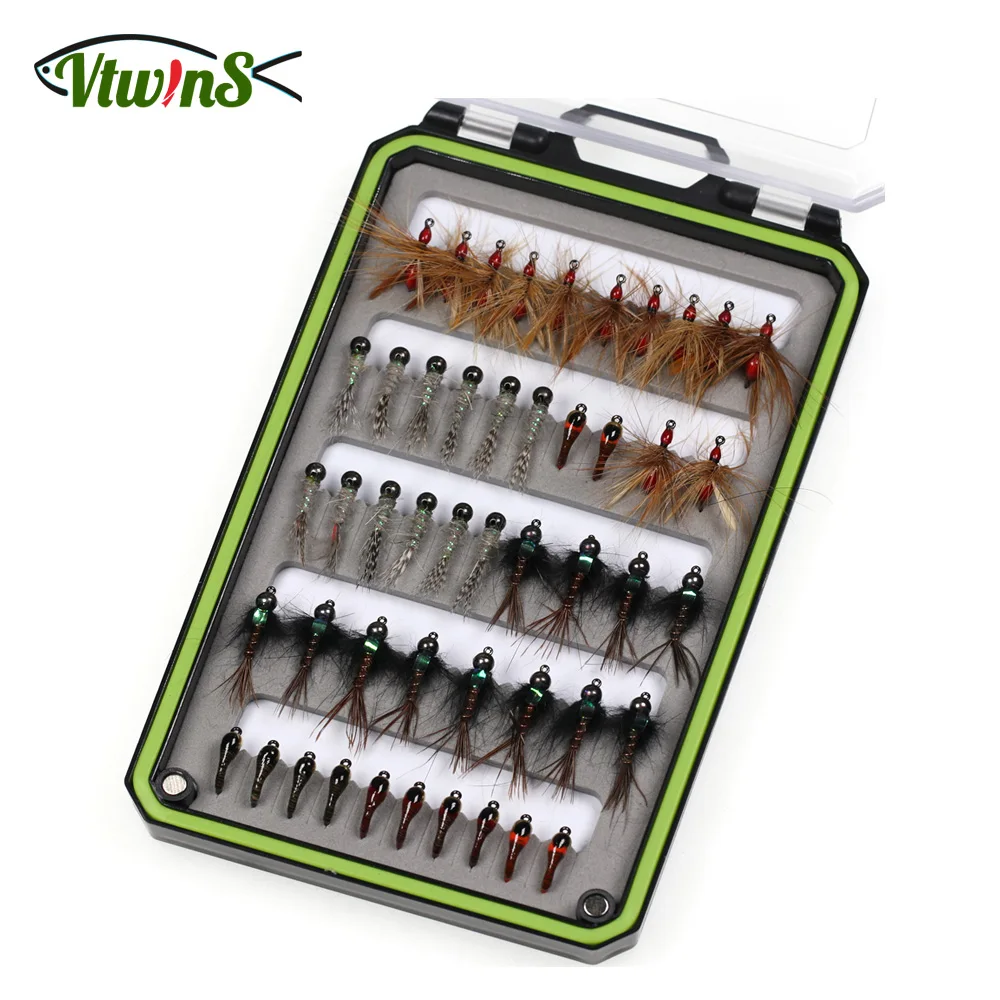 VtwinsTrout Nymph Pheasant Tail Fly Fishing Lure Ant Dry/Wet Flies Perdigon Nymphs Ice Fishing Lures Artificial Bait Kit Boxed