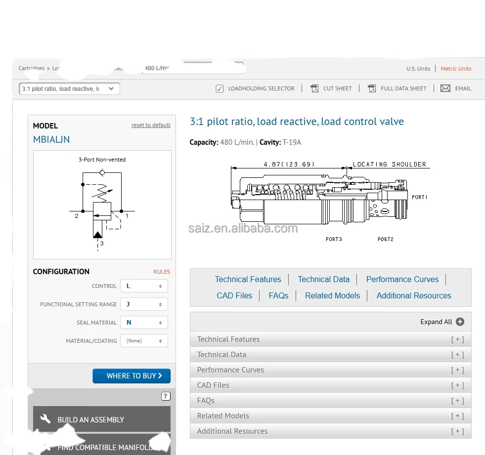 MBIALJN MBIA-LJN MBIA LJN original SUN HYDRAULICS origin genuine product 3:1 pilot ratio, load reactive, load control valve