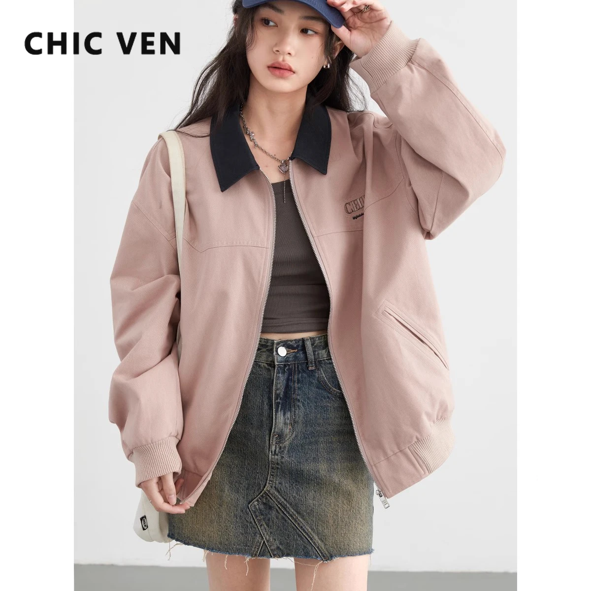 CHIC VEN Women Jackets New Retro Contrasting Color Patchwork Female Coats Embroidered Cotton Jacket Woman Top Spring Autumn 2024