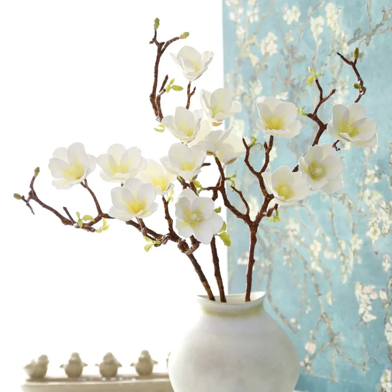 Simulation Fragrant Snow Magnolias Real Touch Fake Flowers Pink 5-Heads Magnolia Branch Artificial Flower Auditorium Decoration