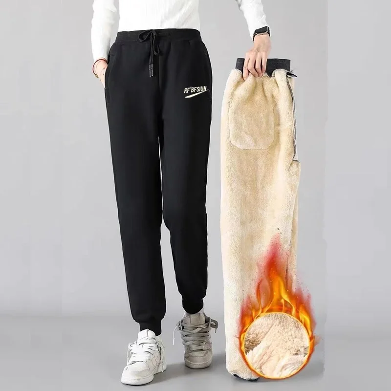 Lamb Wool Pants For Women Winter Thickened Velvet Padded 2024 New Arrival Casual Fall Winter Sweatpants Small Black Sweatpants