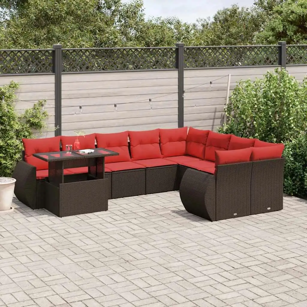 

10 Piece Outdoor Sofa Set with Cushions Brown Rattan Garden Furniture Patio Seating