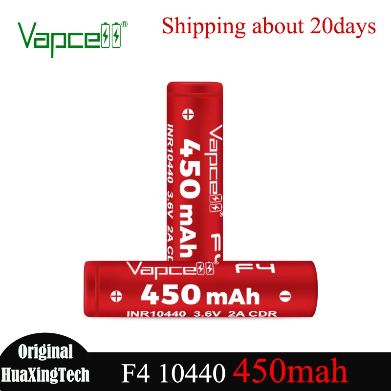 Nouvelle batterie Vapcell 10440 F4 450mAh 3.6V 2A à dessus plat, batteries au lithium rechargeables INR 10440 pour lampe torche