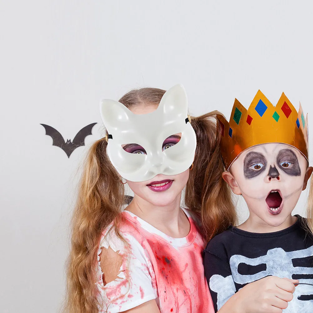 3pcs Fox White Blank Plastic Set For Halloween Cosplay Masquerade Party Diy Paintable Artistic Animal Face Mask Unpainted