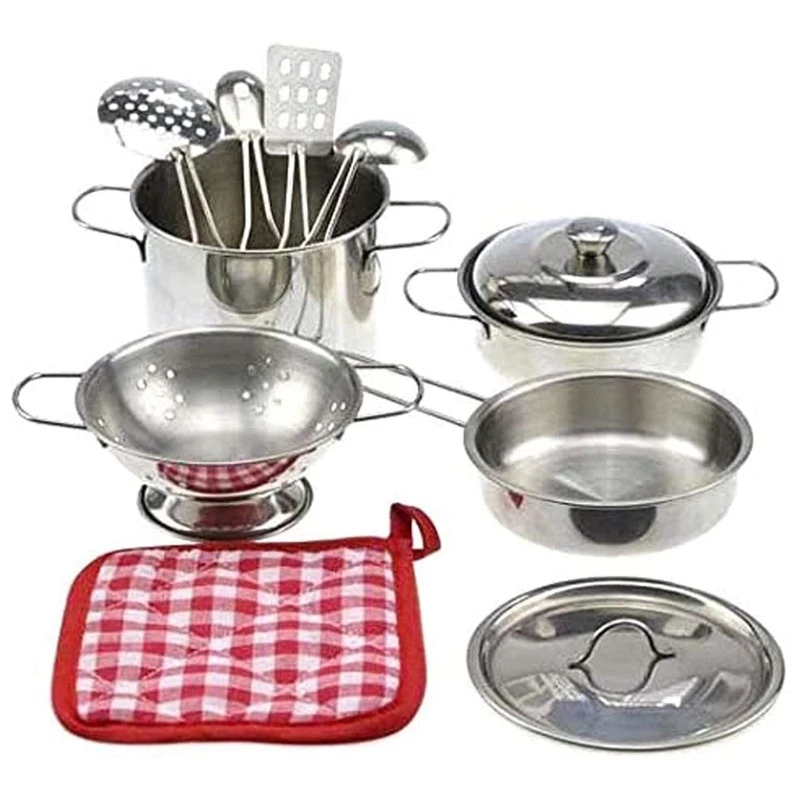 1Set di giocattoli da cucina per bambini simulazione pentola in acciaio inossidabile utensile da cucina e giocattolo per alimenti strumento da cucina in miniatura per giocattolo per ragazze dei ragazzi