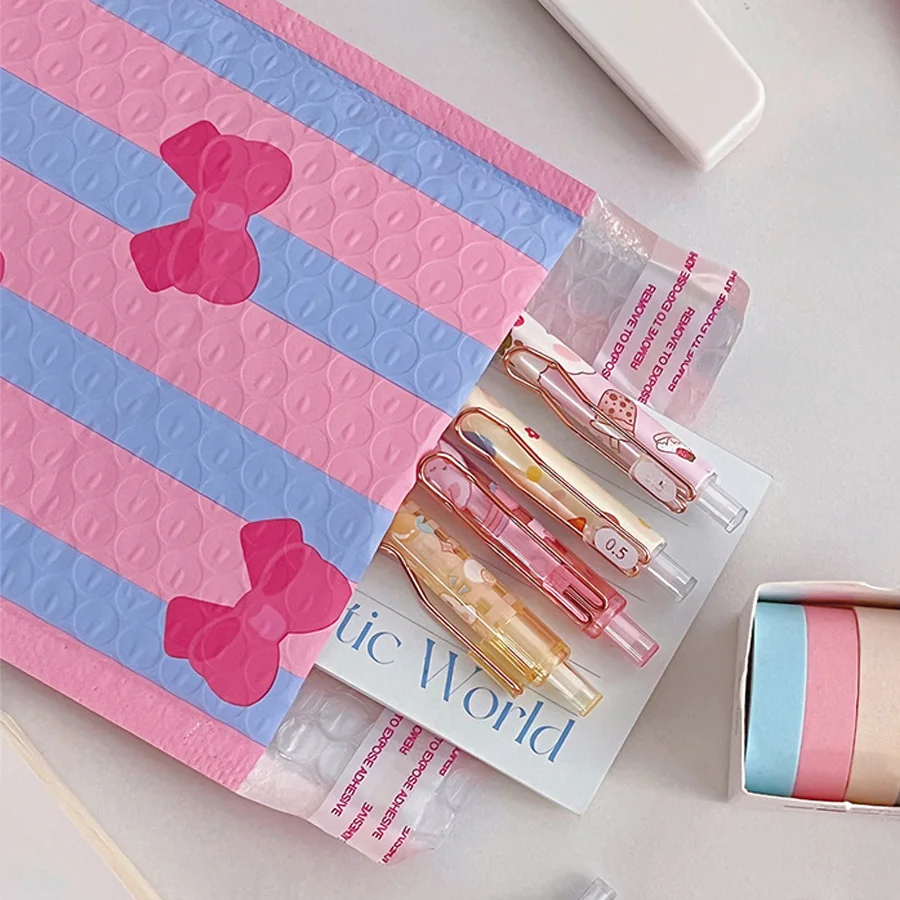 10pcs Pink and Blue Bow Bubble Wrap, Cute Gift Packaging Bag, Waterproof and Shockproof Pink Express Delivery Packaging Bag