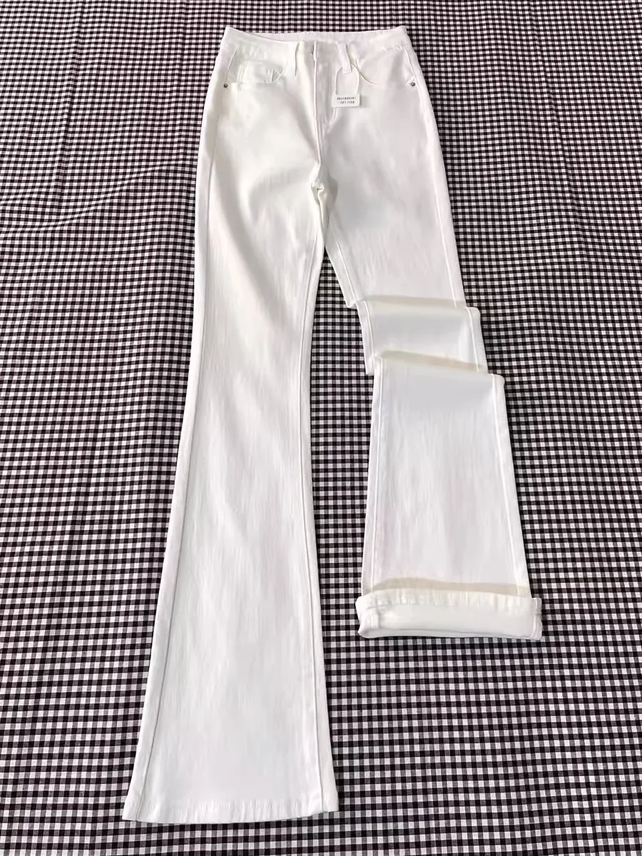 

High Waist Flared White Jeans Women's Spring Summer Thin Design Slimming Small Stature Casual Wide Leg Denim Pants