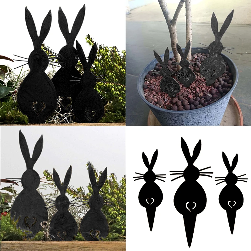 Rabbit Ground Plug Garden Animal Sign Easter Yard Signs Metal Rabbit Yard Stake Metal Bunny Stakes Bunny Yard Art Easter Decor