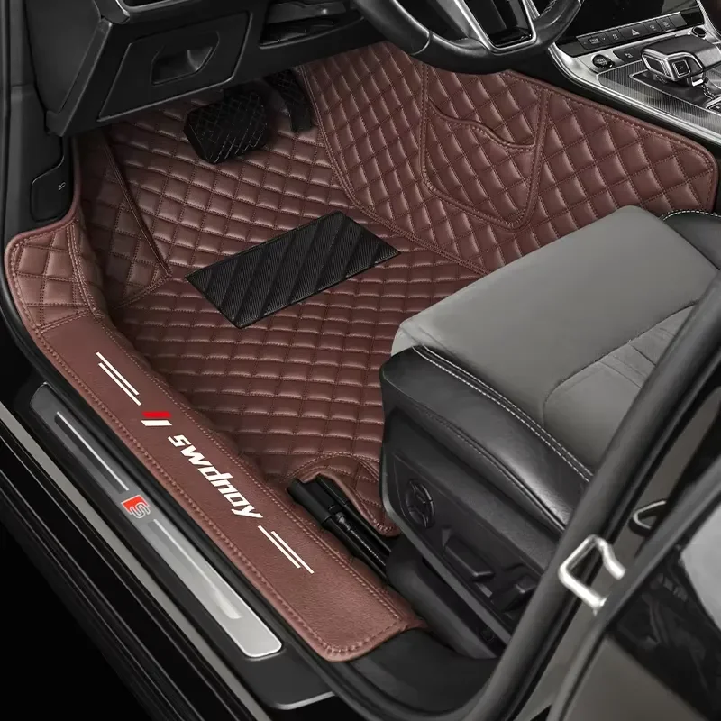 Customized Luxury Leather Waterproof 5D Car Floor Mats  Full Set 4 Piece 10mm Thick Rhombus Stitches Car Interior
