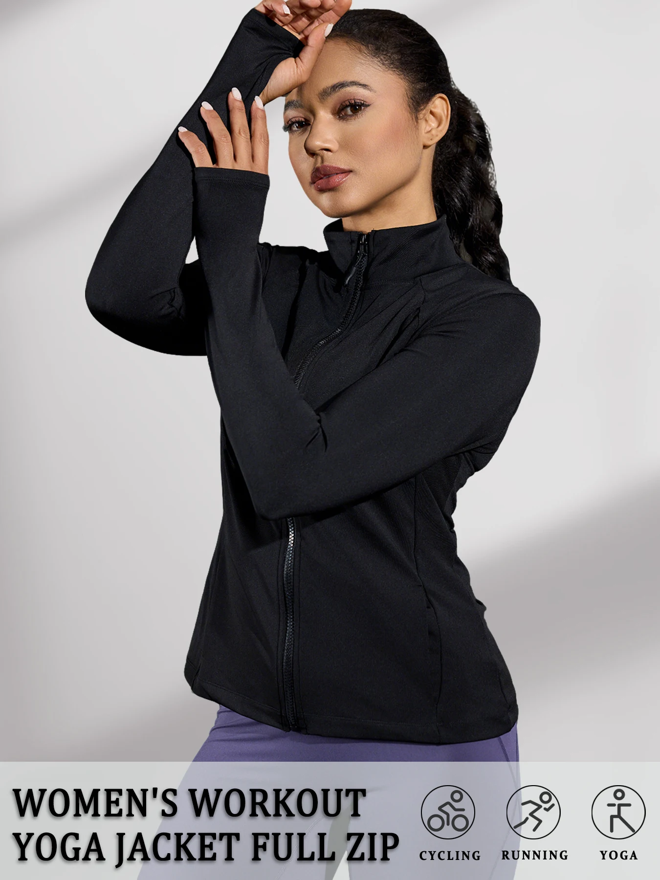 

Women's Hiking Jacket Full Zip with Thumb Holes Perfect for Running Yoga & Workout