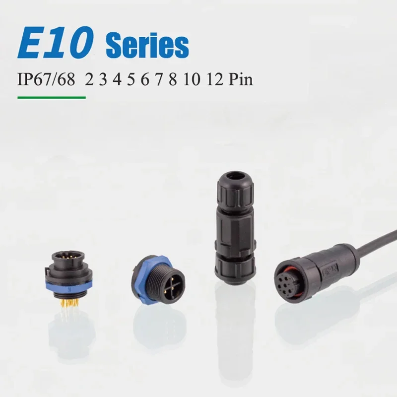 Waterproof E10 Self-locking Aviation Plug Socket IP68 2 3 4 5 6 7 8 12 Pin Connector Male Head PCB Plug-in Board Female Sockets