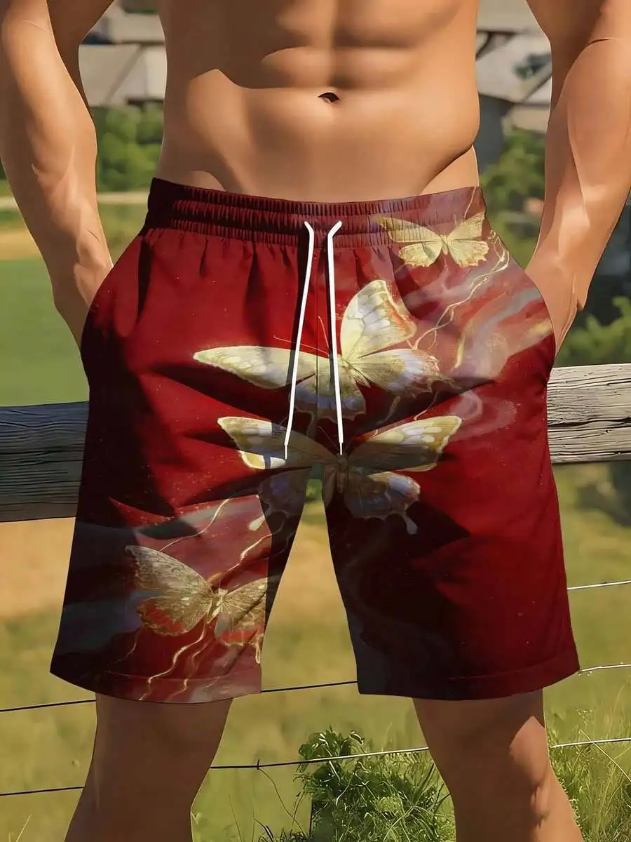 

Men Red Butterfly Print Swim Shorts Casual Beach Outdoor Shorts