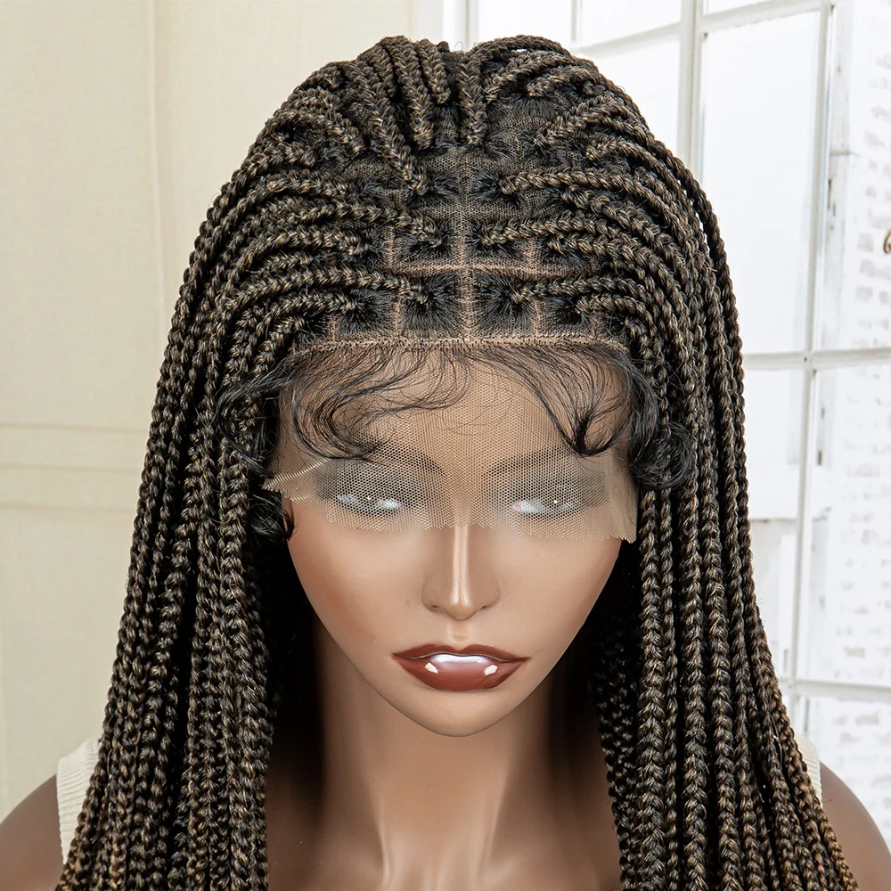 Full Lace Wig Synthetic Knotless Box Braided Wigs for Women 24 Inches Lace Frontal Crochet Cornrow Braids Wigs with Baby Hair