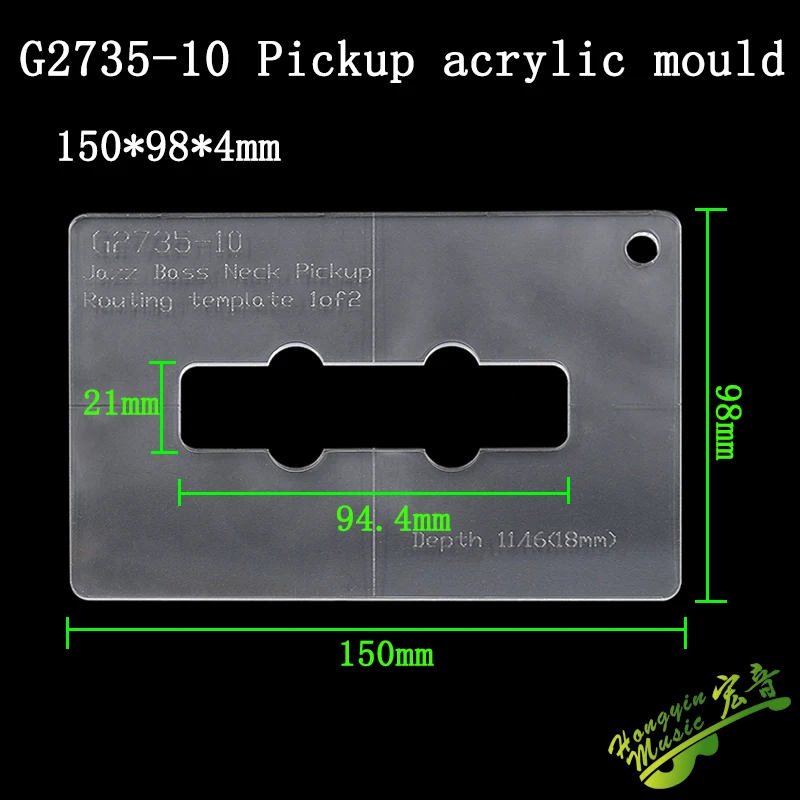 Maak een interne sjabloon voor elektrische gitaar, pickuplijn, vuilnisbak, pianobrug, open gat, ingelaste acrylsjabloon