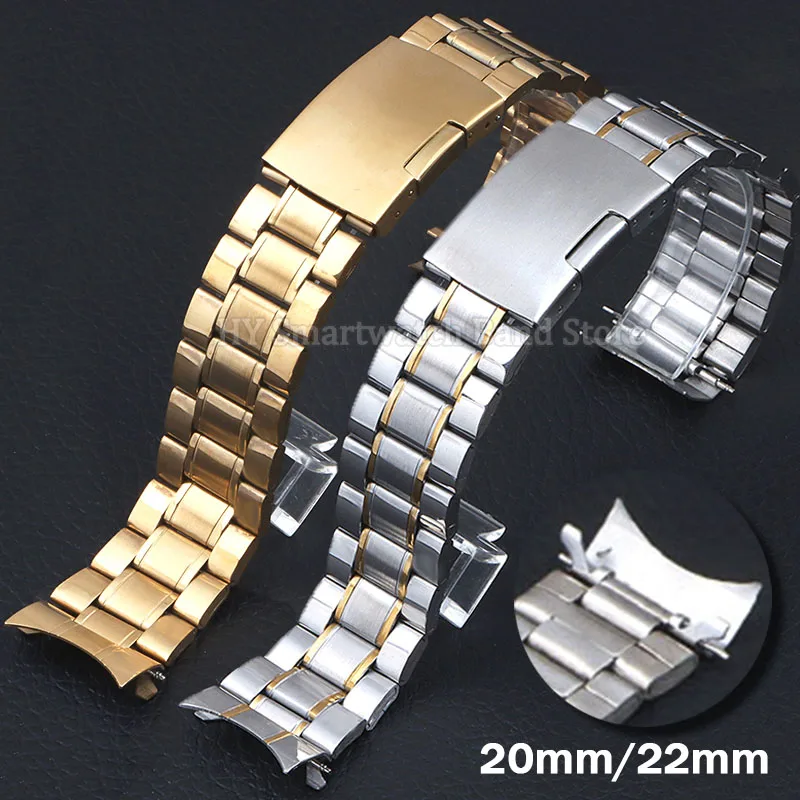 20 مللي متر 22 مللي متر الفولاذ المقاوم للصدأ المعصم الفرقة ل Seiko ل رولكس منحني نهاية سوار للطي مشبك الرجال النساء حزام ساعة اليد اكسسوارات