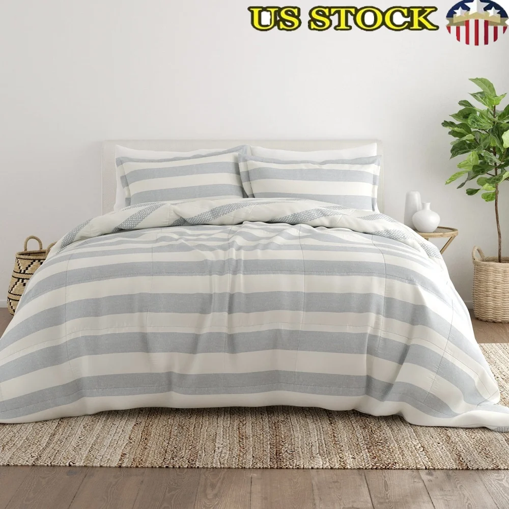 

Down Alternative Reversible Comforter Set Hypoallergenic Lightweight Cozy Twin TwinXL Microfiber Distressed Stripe Pattern All