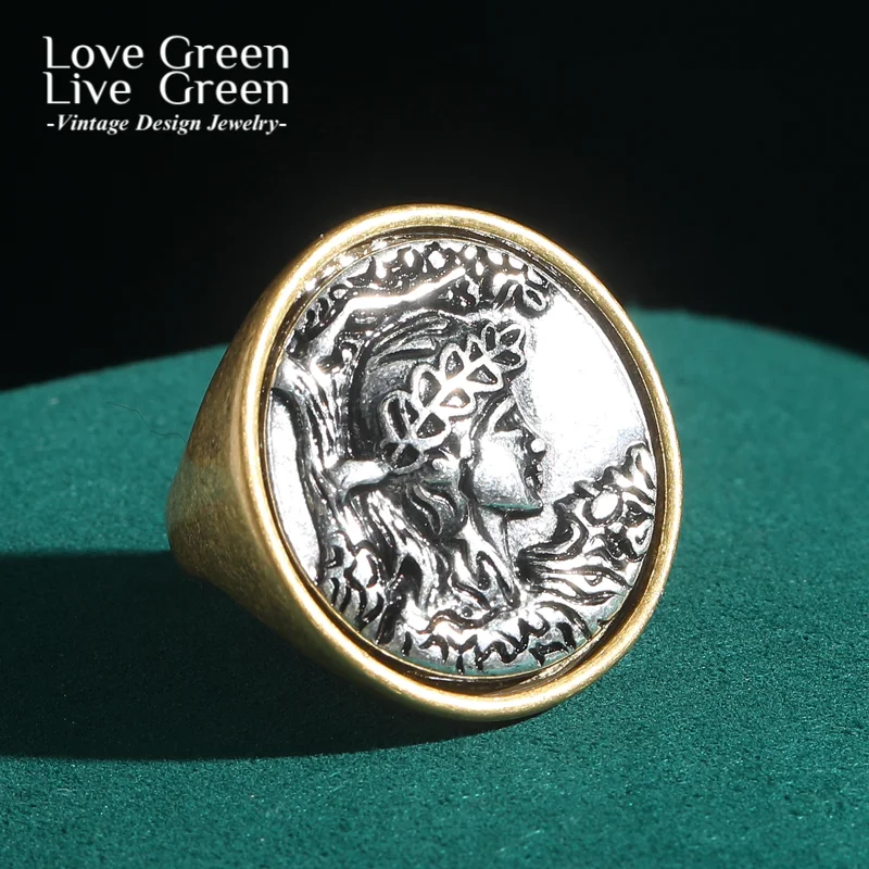 

Vintage Beauty Portrait Antique Coin Engagement Ring For Woman Gold Color Accessories Luxury Dubai Indian Jewelry 2025 Trend