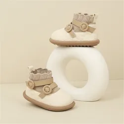 Nuove scarpe da bambino autunnali cuciture lavorate a maglia in pelle stivali da principessa alla caviglia per bambini suola in gomma stivali da bambina alla moda 15-25