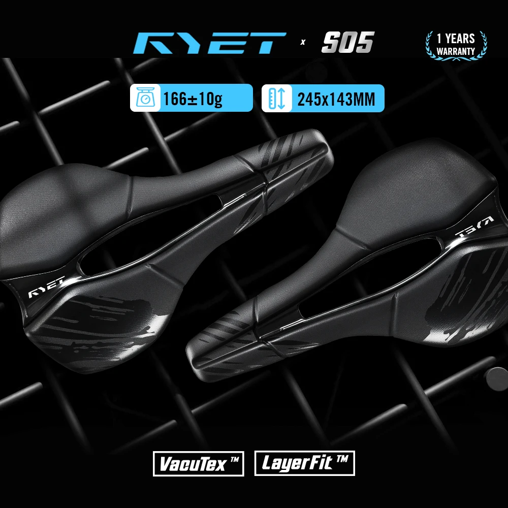 

RYET Full Carbon 3D Printed Bike Saddle 245x143mm Vacuum Padding for MTB Gravel Road Bike Racing Saddle Lightweight Bike Parts