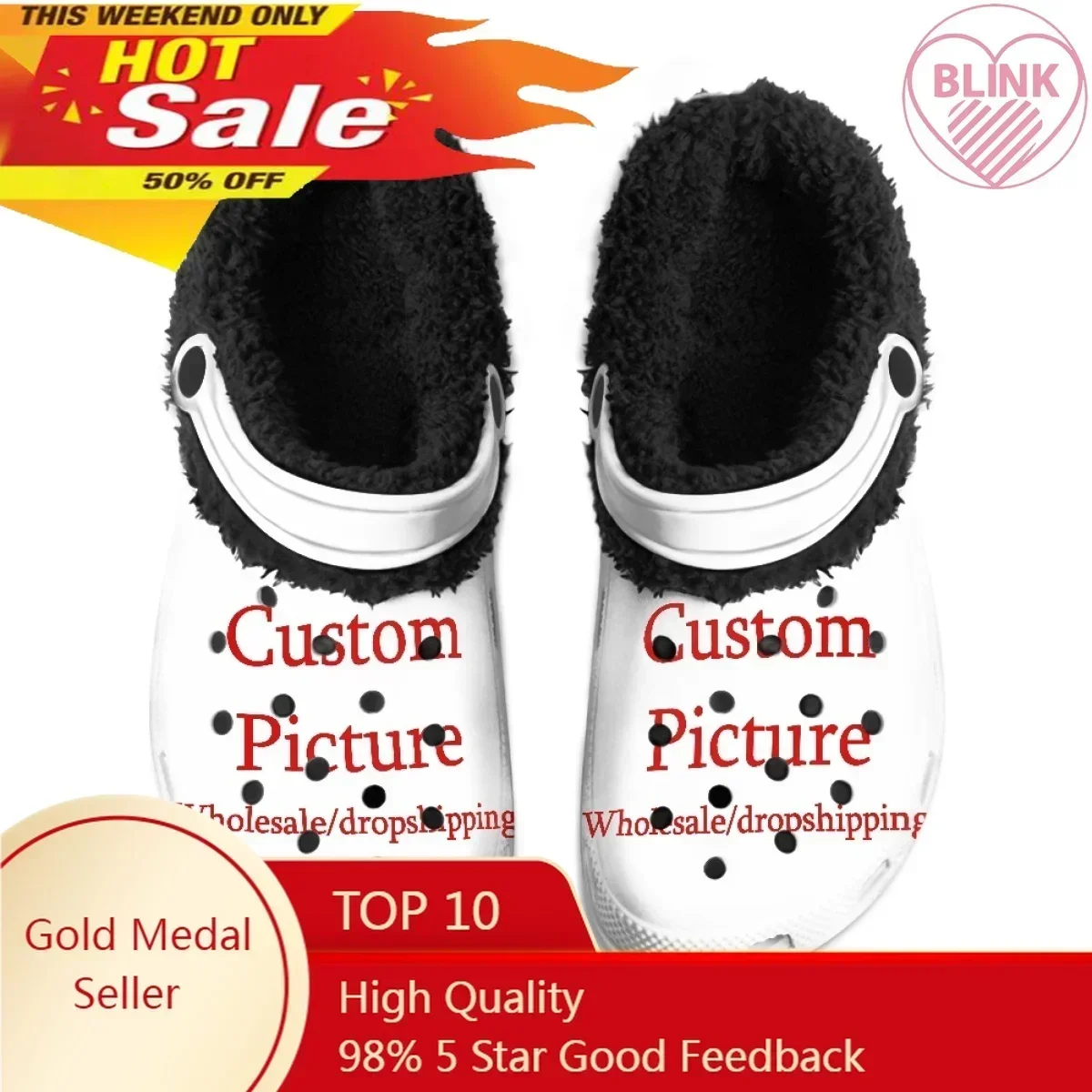 

Cotton Fuzzy Slippers For Women Fashionable Warm Black White Soft Hole Shoes High Quality Round Toe Flats Spring Autumn Winter