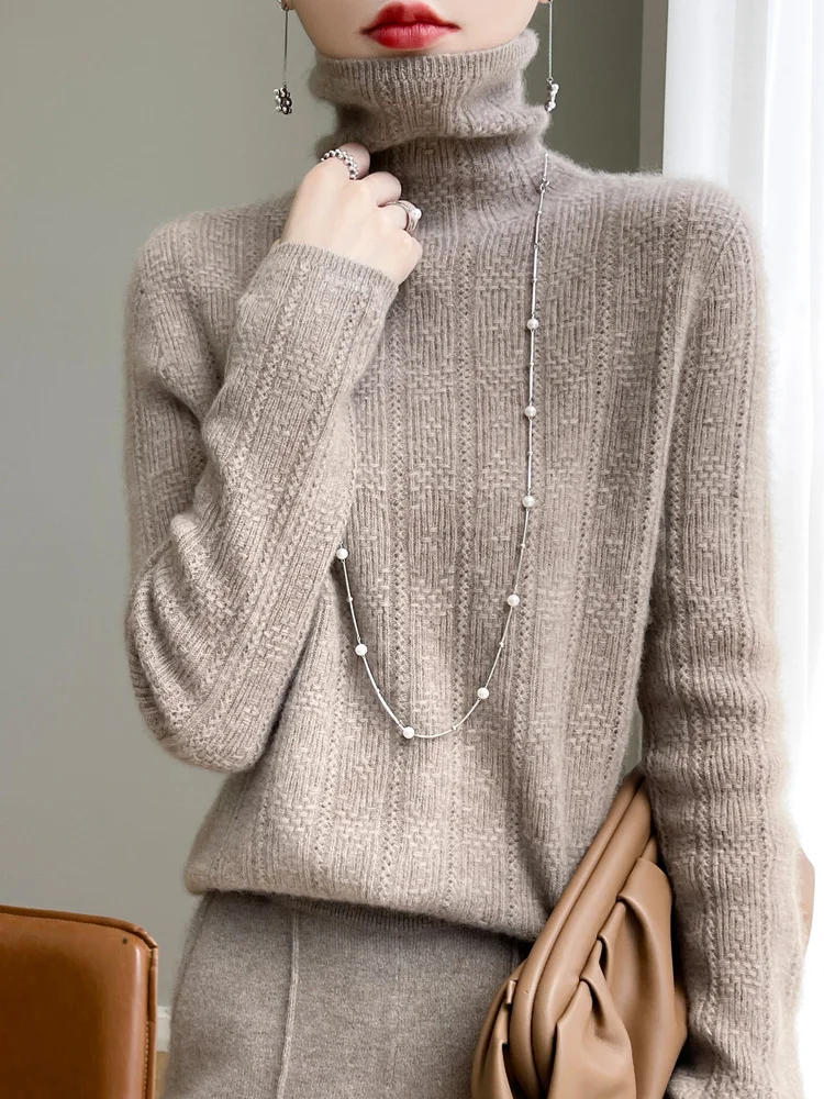 

New Autumn Winter Women Cashmere Sweater Turtleneck Basics Pullover 100% Merino Wool Thick Knitwear Female Grace Soft Casual Top