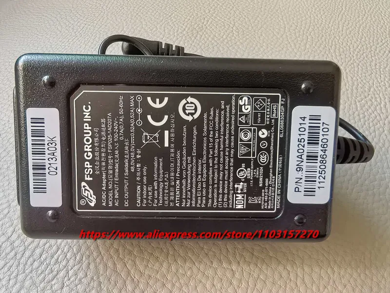 حقيقي FSP 48 فولت 0.52A FSP025-1AD207A التيار المتناوب تيار مستمر محول شاحن ل H3C RG-AP720-I 48 فولت 0.52A اللاسلكية AP POE محول الطاقة العرض