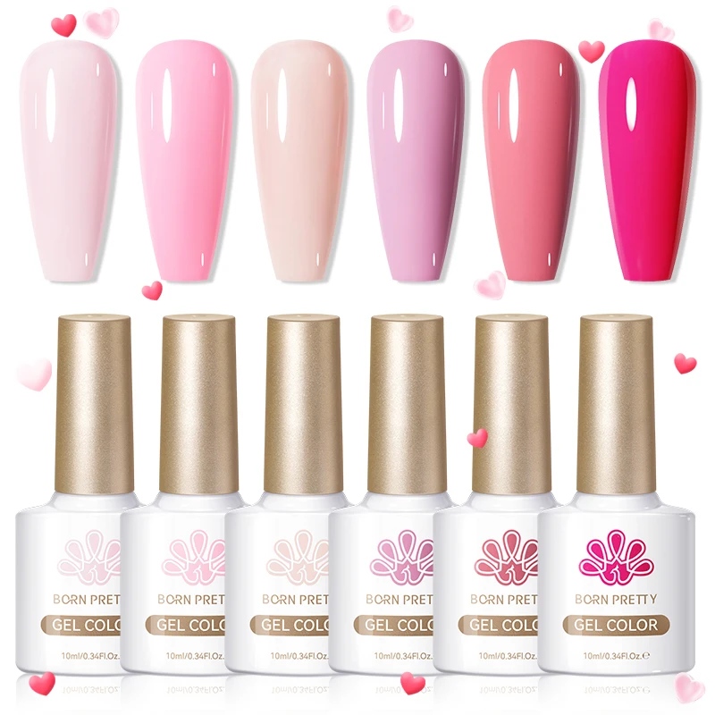 BORN PRETTY Set di 6 Smalti Gel da 10ml Rosa Trasparente Semi-Permanente Soak Off UV LED per Nail Art e Manicure
