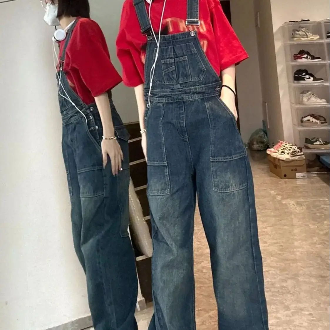 

Braces Trousers Women'S Vintage Wide Leg Pants Young Girl Academic Style Summer Braces Trousers Female Straight Denim Trouser