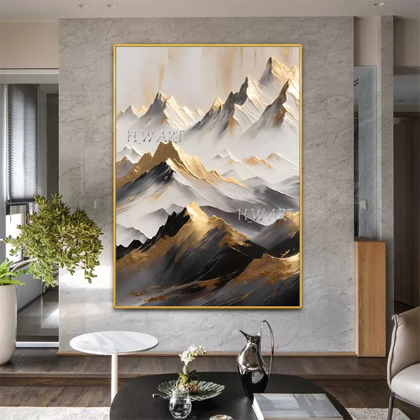 

Beautiful Scenery Art Canvas Paintings Frameless Abstract Mountain Acrylic Wall Mural, Undulating Hills Hand Drawing Picture