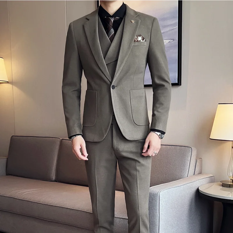 5XL (Blazers+Vest+Pants) Men Groom Wedding Dress Suits/Male Slim Fit High Quality Solid Color 3 Piece Suits Men Tuxedos Jackets