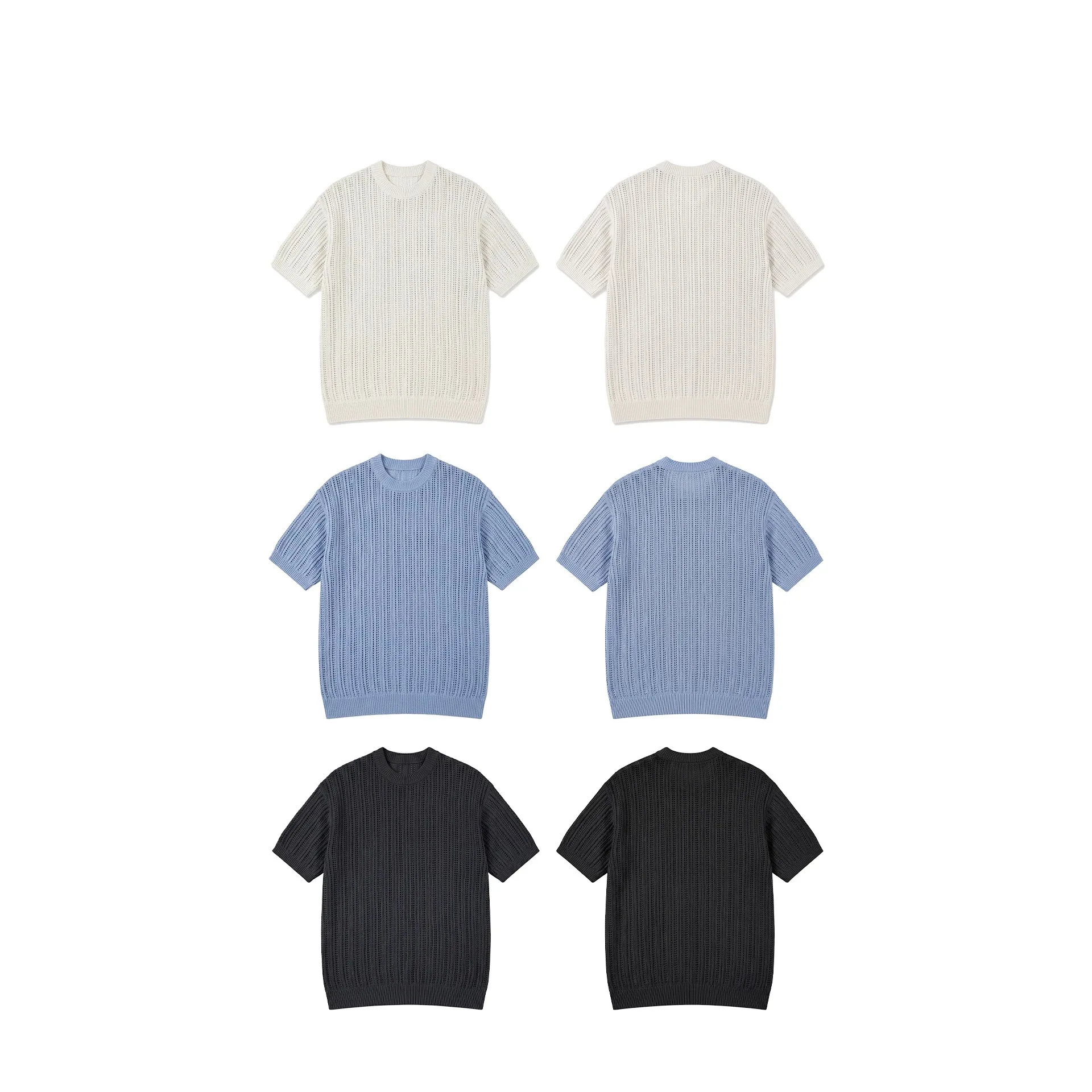 Old Qian Wind Striped Texture Wool Short Sleeve 2026 Summer New Product Light Ripe Wind Skin-friendly and Breathable T-Shirt