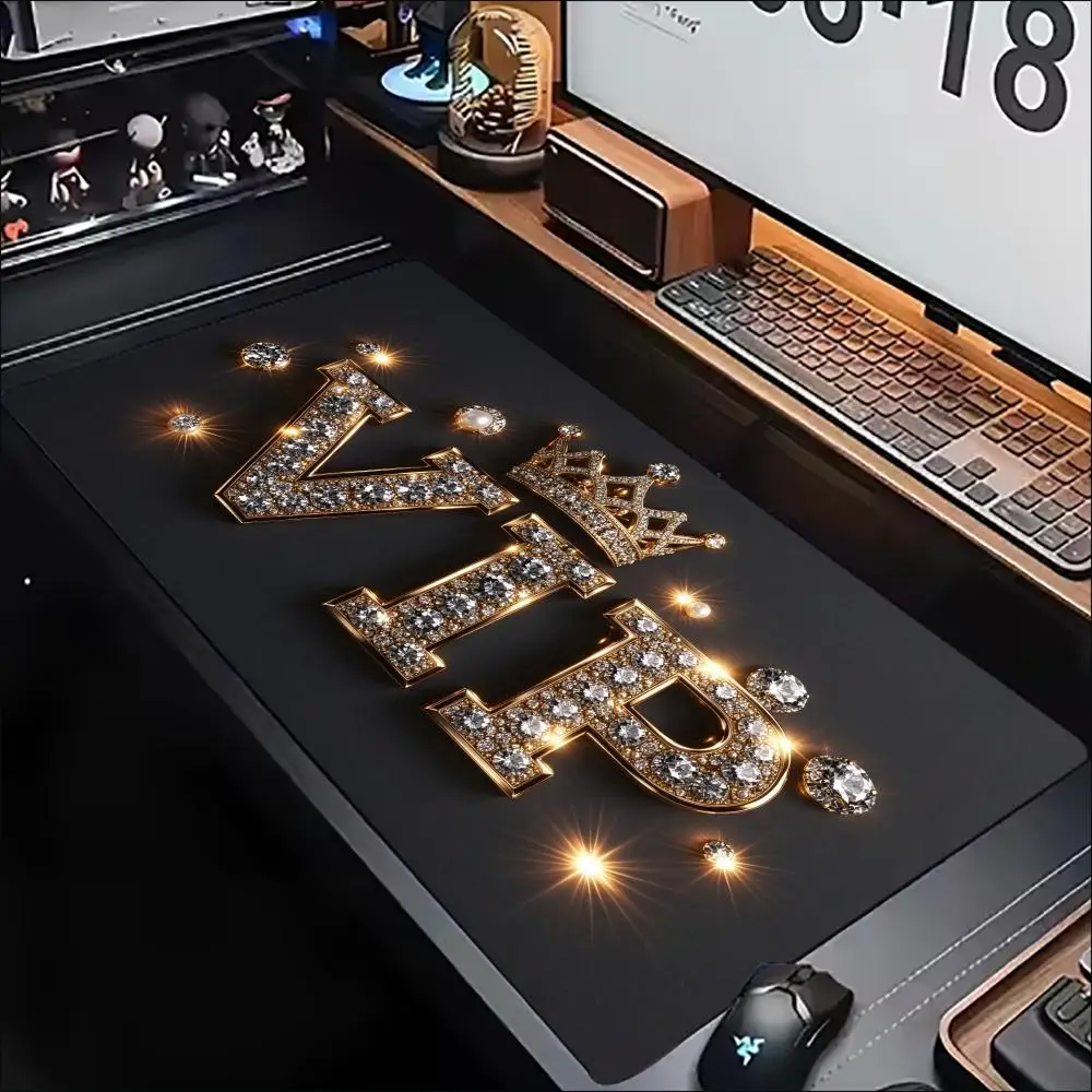 Luxury VIP Gold Diamond Crown Extra Large Gaming Mouse Pad XXL Desk Mat Non Slip Rubber Base Stitched Edge for Premium Setup