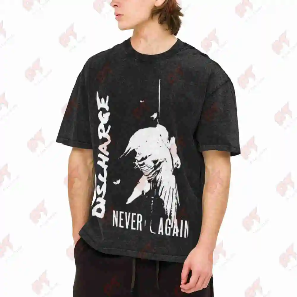 Discharge Never Again D Beat Hardcore Vintage Washed Tee Pure Cotton T-Shirt