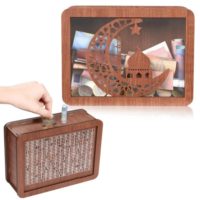 Tirelire Réutilisable en Bois avec Cible de Comptage pour Adulte et Enfant, Tirelire Durable avec Compteur, 18 Pièces