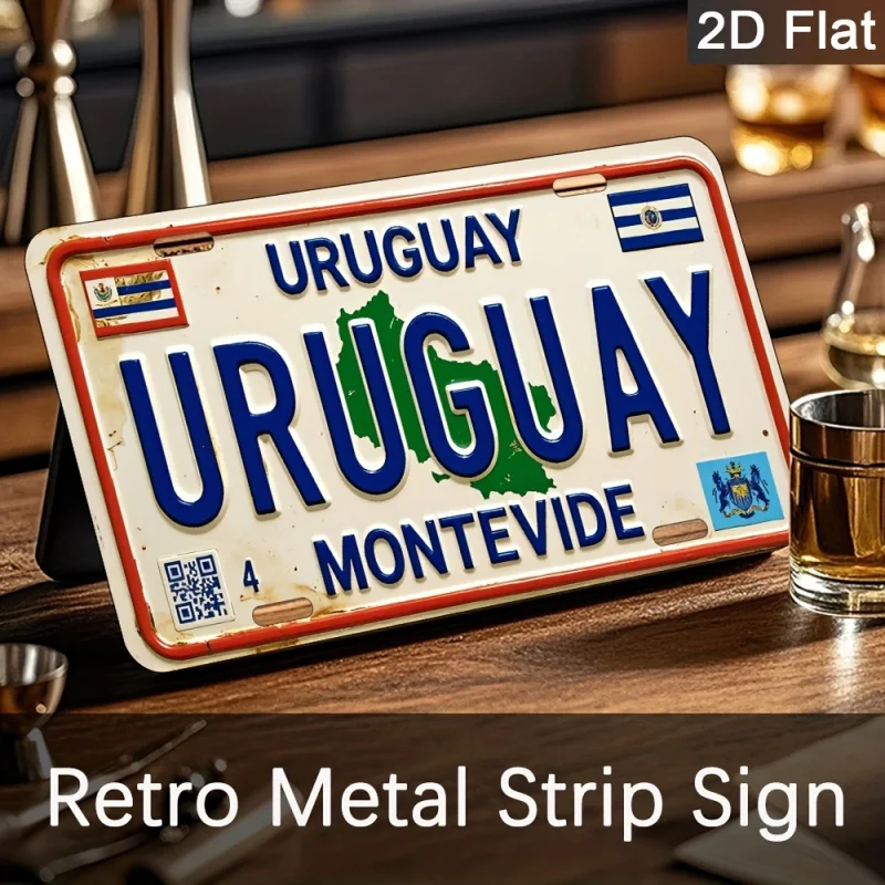 مسطح ثنائي الأبعاد، قطعة واحدة من لافتة الحائط المعدنية الرجعية لوحة ألومنيوم عتيقة مع تصميم لوحة ترخيص أوروغواي، منزل مثبت على الحائط #1