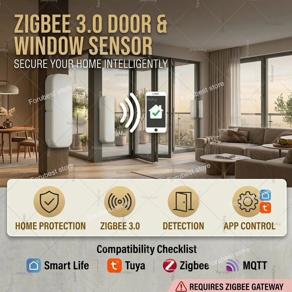 

Tuya Zigbee Smart Door Sensor Open/Close Detector Wireless Magnetic Contact Sensor Home Security Protection Alarm Smart Life Z2M