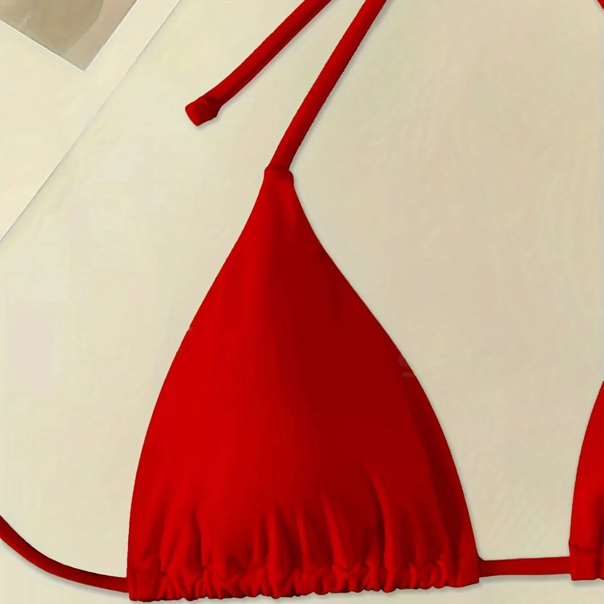 Sexy 3D Fiore Rosso Triangolo Bikini Set Micro Perizoma Costumi da bagno Donna String Halter Costume da bagno Bikini 2025 Mujer Biquinis Beach