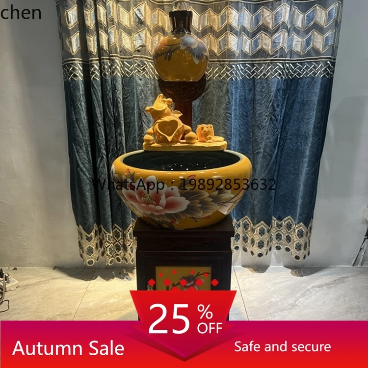 

alpine and flowing water fish tank solid wood floor-to-ceiling high-grade feng shui goldfish ornament living room