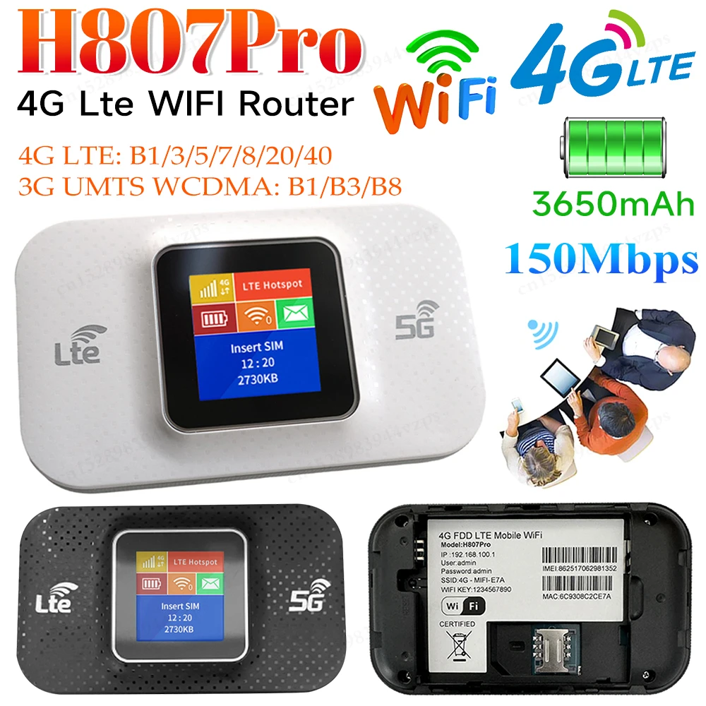 

4G Lte WIFI-маршрутизатор Мобильный Wi-Fi-маршрутизатор 150 Мбит/с Слот для SIM-карты 3650 мАч для автомобиля 4G Беспроводной маршрутизатор для SIM-карты Slot Plug & Play