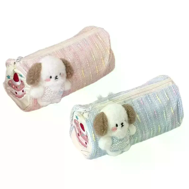 1Pcs Cute Strawberry Cake Puppy Pen Bag Large Capacity Portable Cartoon Pencil Case Zipper Design Student Storage Stationery Bag