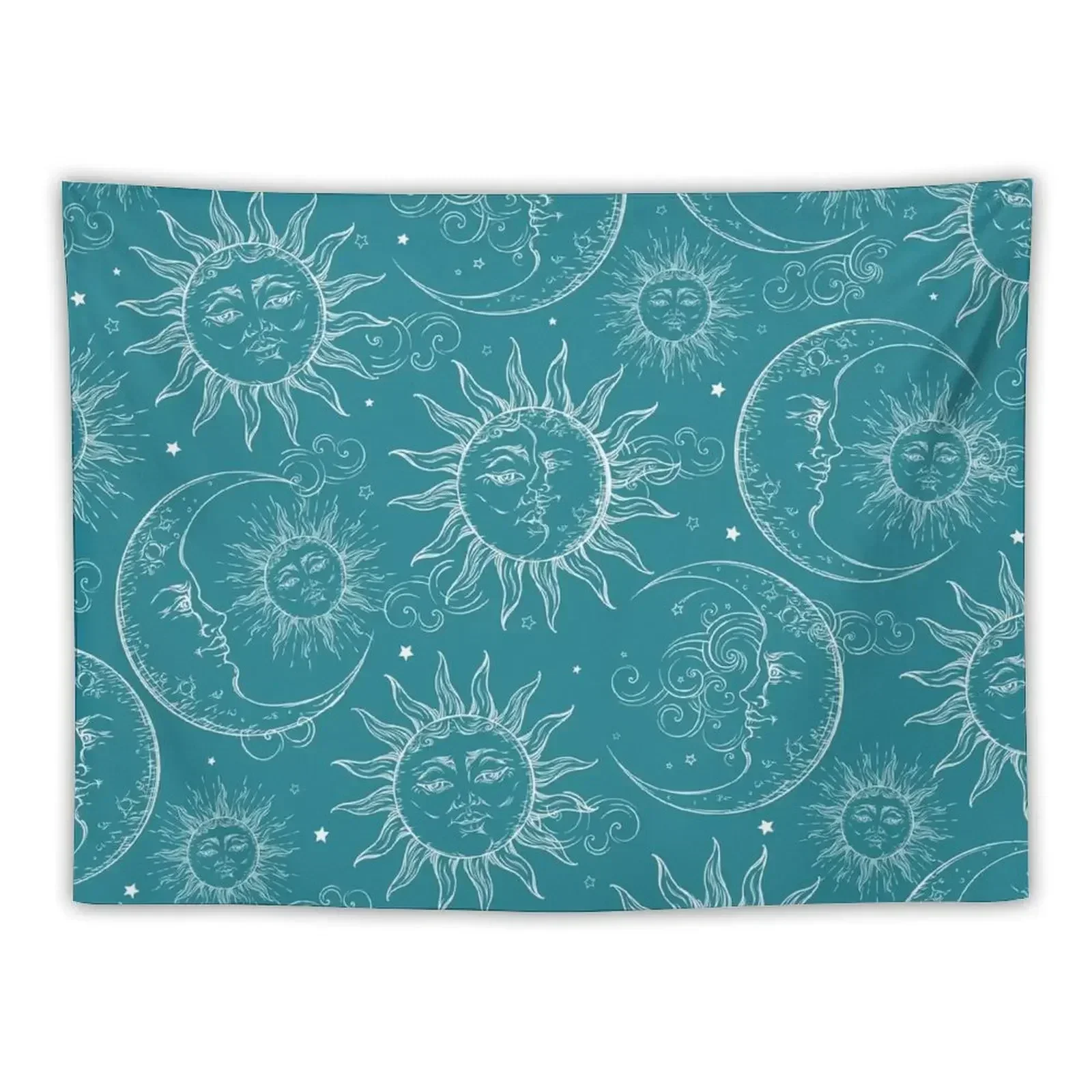 

Teal Magic Celestial Sun Moon Stars Tapestry Aesthetics For Room Bathroom Decor Carpet Wall Room Decor Tapestry