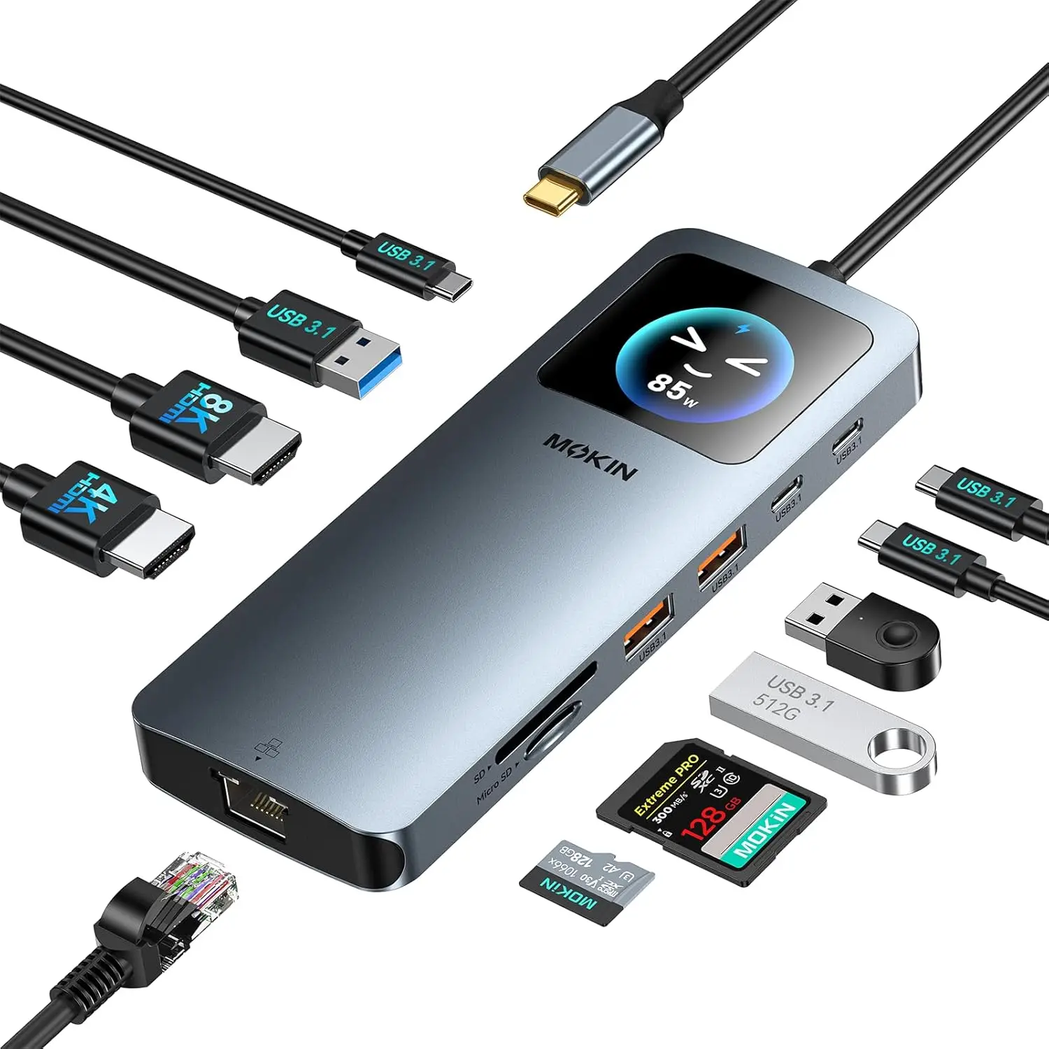 

Док-станция USB-C 12-в-1 с ЖК-дисплеем, поддержкой двух мониторов до 8K, зарядкой PD 100 Вт для ноутбуков