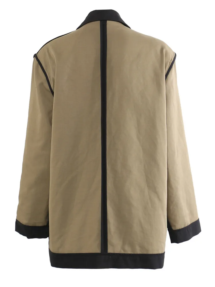ZMEENNA Giacca blazer colorblock moda donna risvolto tacca due bottoni contrasto kaki nero capispalla casual ZM4337