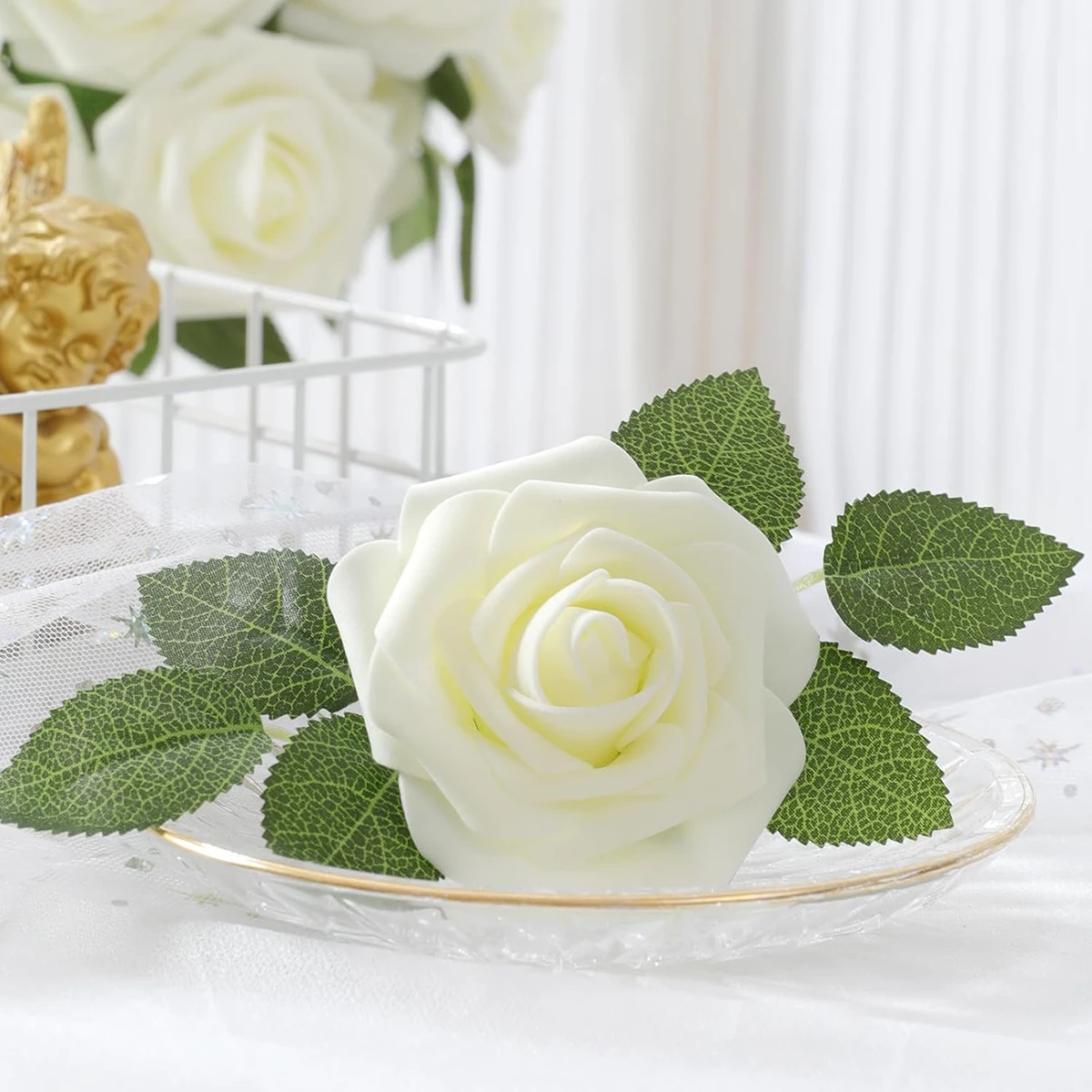 

50/100pcs Foam Roses Artificial Flowers Festival Wedding Bride Bouquet Wreath Home Garden Party Room Car Decor Accessory Hotsale