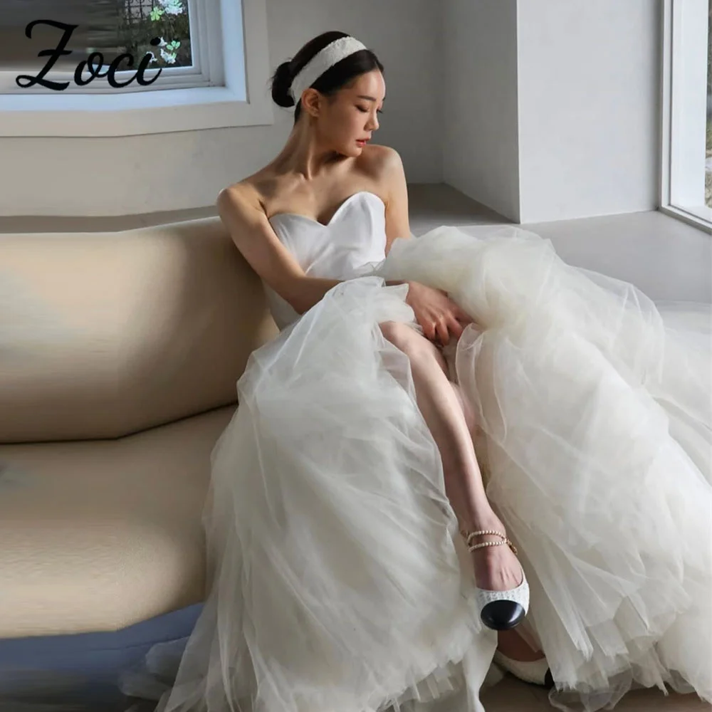 

Zoci Princess Sweetheart Korea A Line Wedding Dresses Soft Tulle Customized Puffy Bride Gown Corset Photos Shoot Bridal Dress